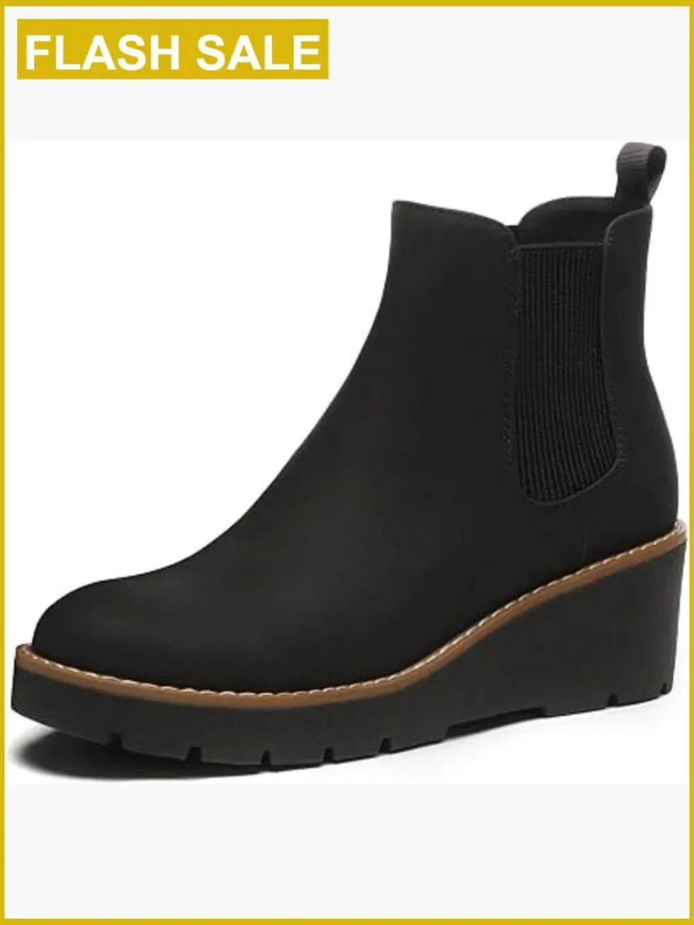 Chelsea Wedge Boots Platform Lug Sole Slip On Ankle Booties